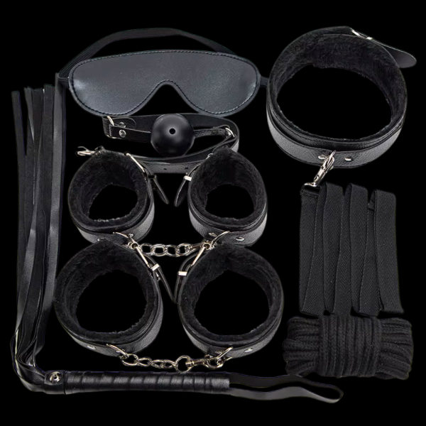Kit Fetishe 7 Piezas Negro Felpa