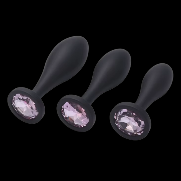 Kit Plug Anal Siliconado "La Gota Negra", Diadema Rosa