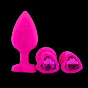 Kit Plug Anal Siliconado Corazón Fucsia con Joya Fucsia - Imagen 2
