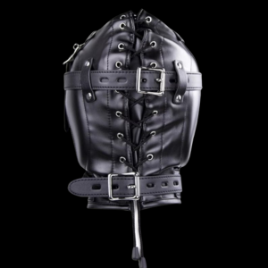 Capucha BDSM de Cuero Sintético con Mordaza y Control Sensorial - Imagen 4