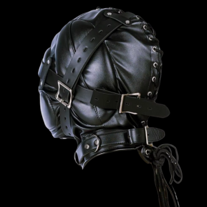 Capucha BDSM de Cuero Sintético con Mordaza y Control Sensorial - Imagen 3