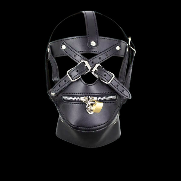 Capucha BDSM de Cuero Sintético con Cremallera y Candado